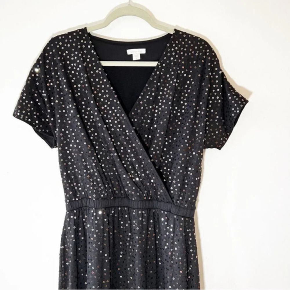 Garnet Hill Black Sequin Maxi Dress Women's Size Small Cotton Blend Sparkles S - Picture 3 of 7